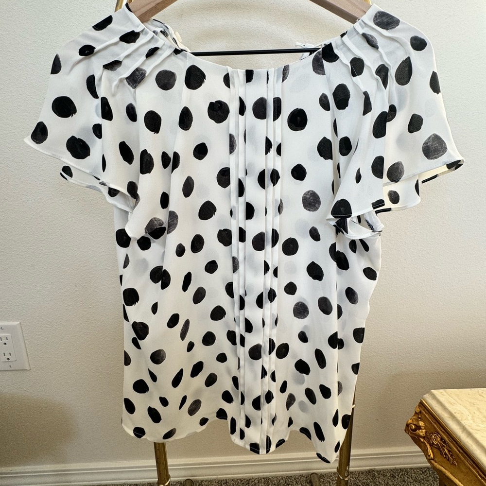 WORTHINGTON Polka Dot Short Sleeve Petite Small NWOT